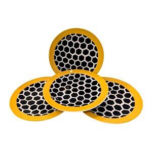 Bee-Themed Hexagon Pattern Side Plates Set Of 4 With Yellow Rim